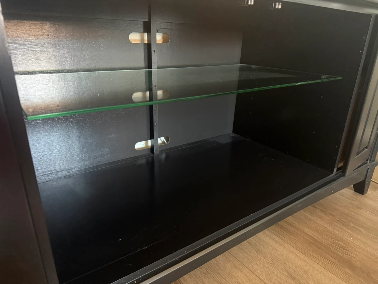 Black TV Stand with Glass Shelves - photo 2