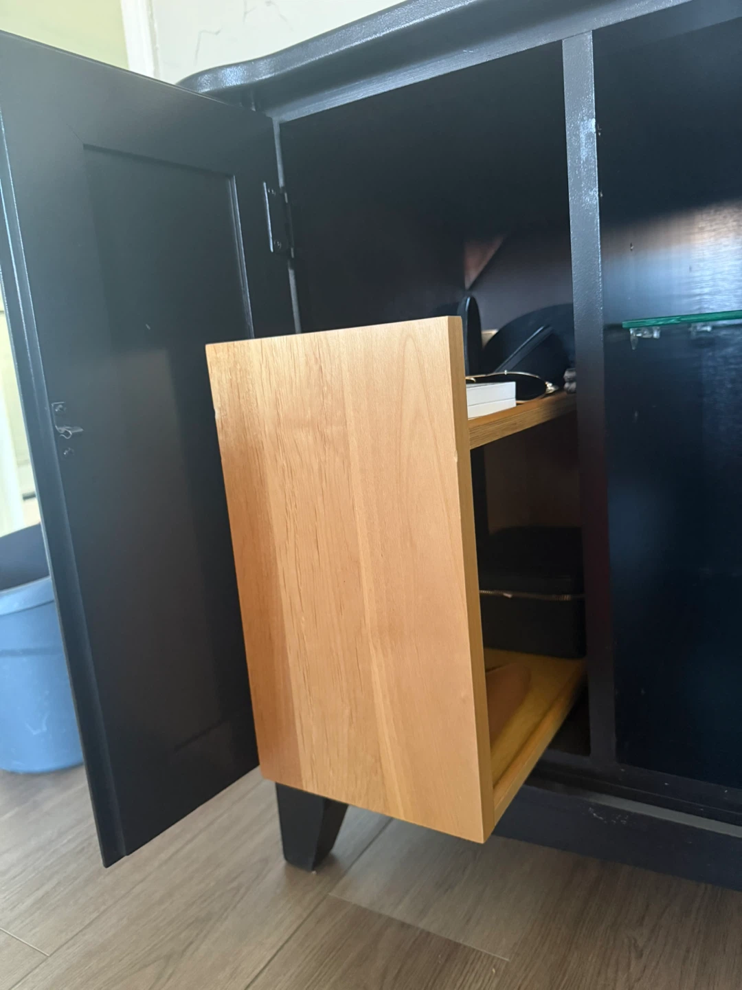 Black TV Stand with Glass Shelves - photo 3
