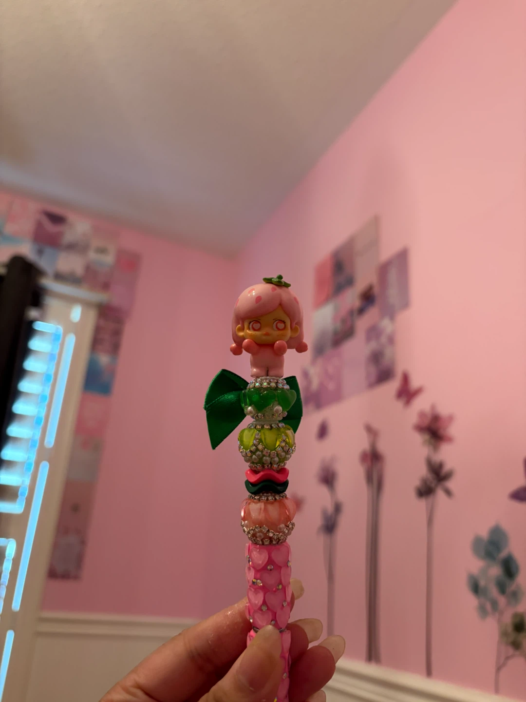 Handmade Pink Strawberry Girl Beaded Pen