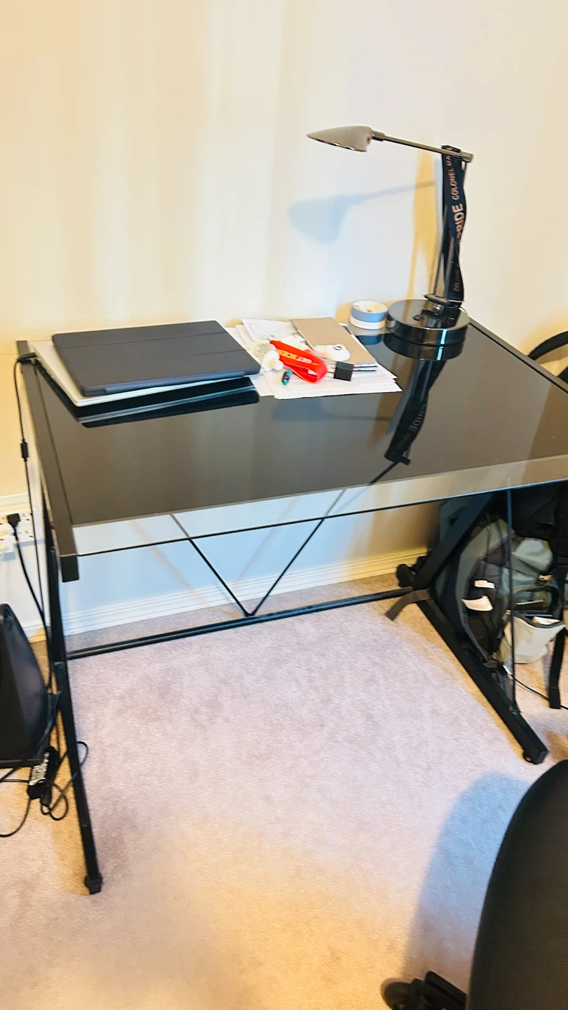 Black glass top desk with metal frame - photo 2