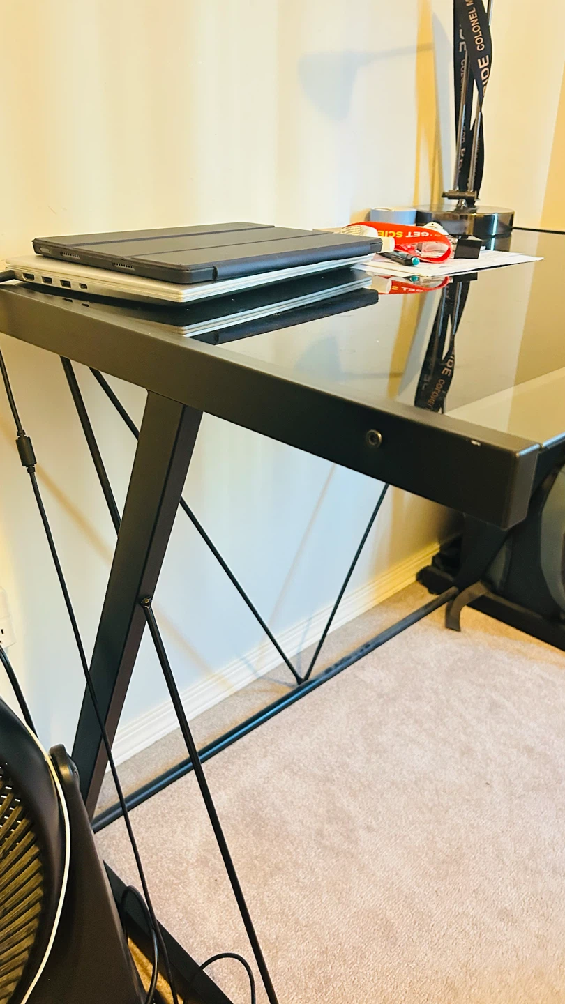 Black glass top desk with metal frame - photo 3