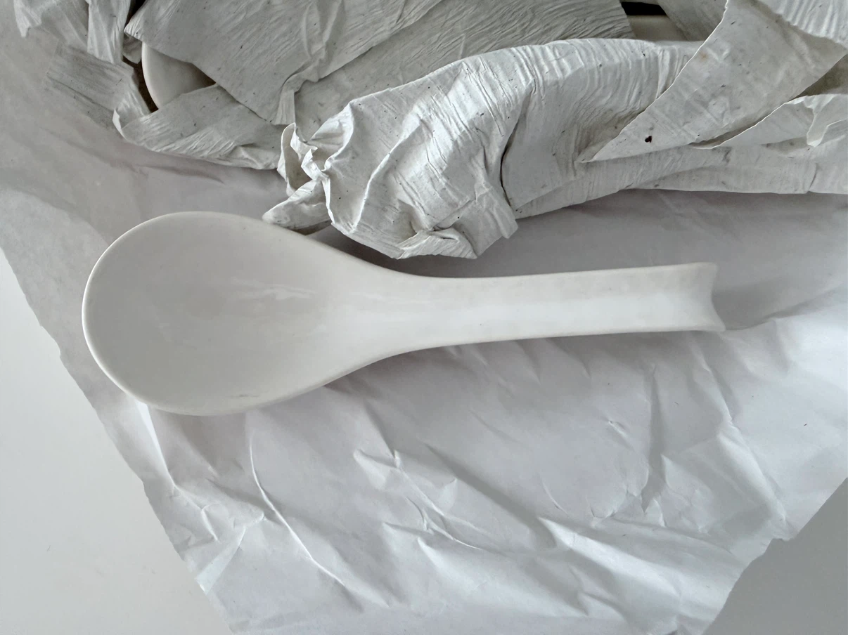 White Ceramic Asian Soup Spoon x4