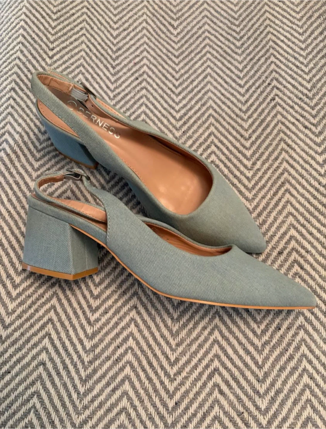 Light Blue Denim Slingback Heels