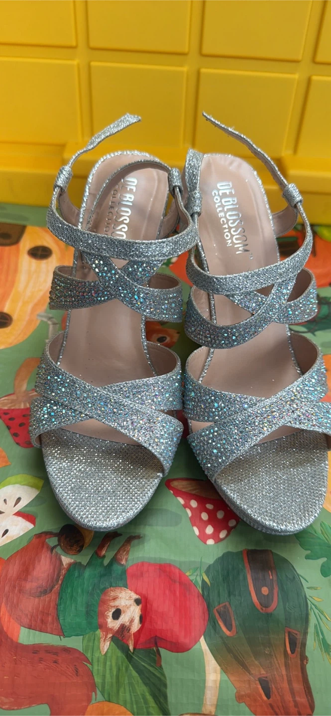 De Blossom Collection Silver Glitter Wedge Heels