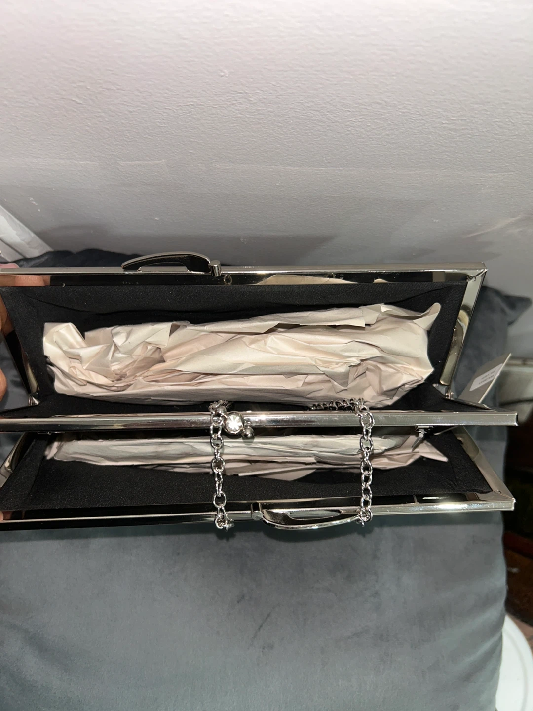 Silver clutch with chain strap - photo 3