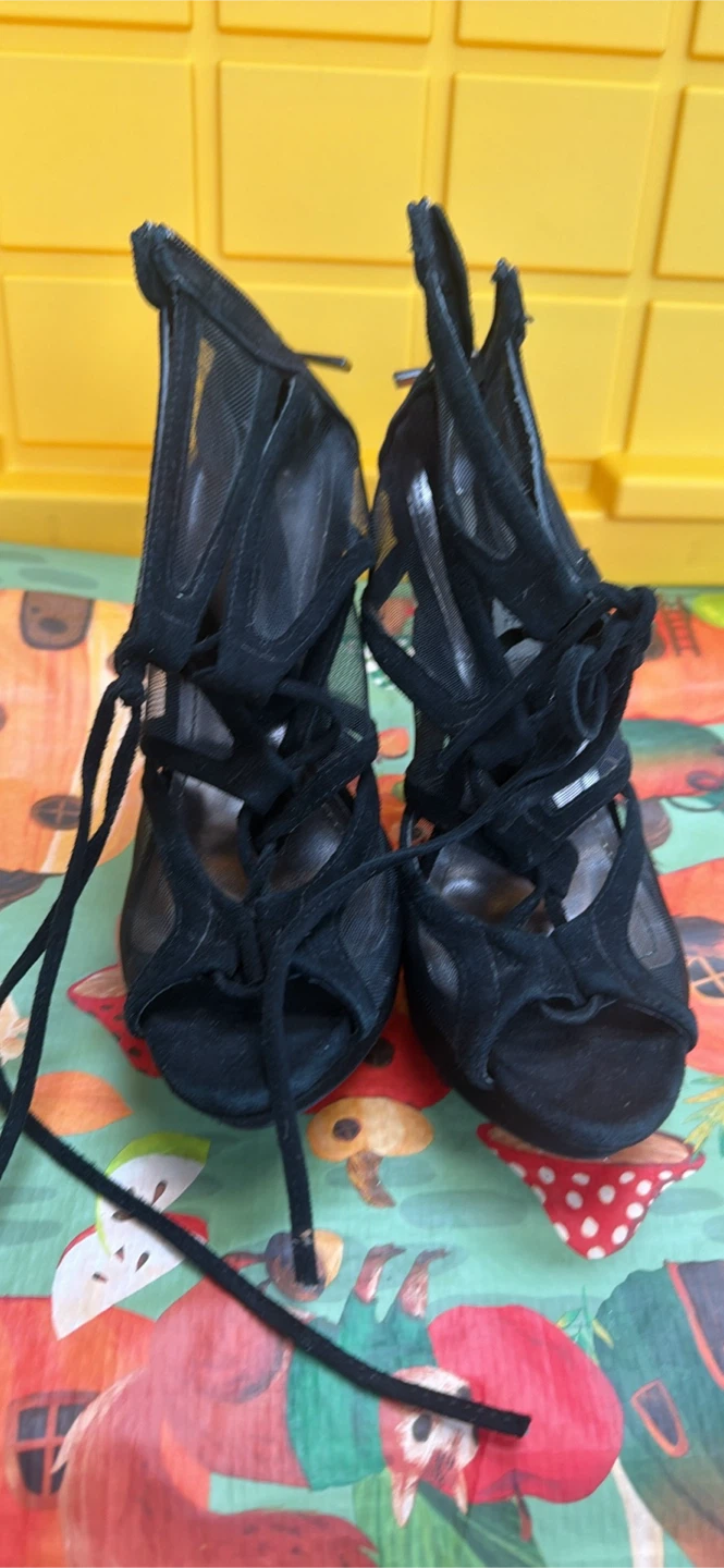 Steve Madden Black Mesh Lace-Up Heels