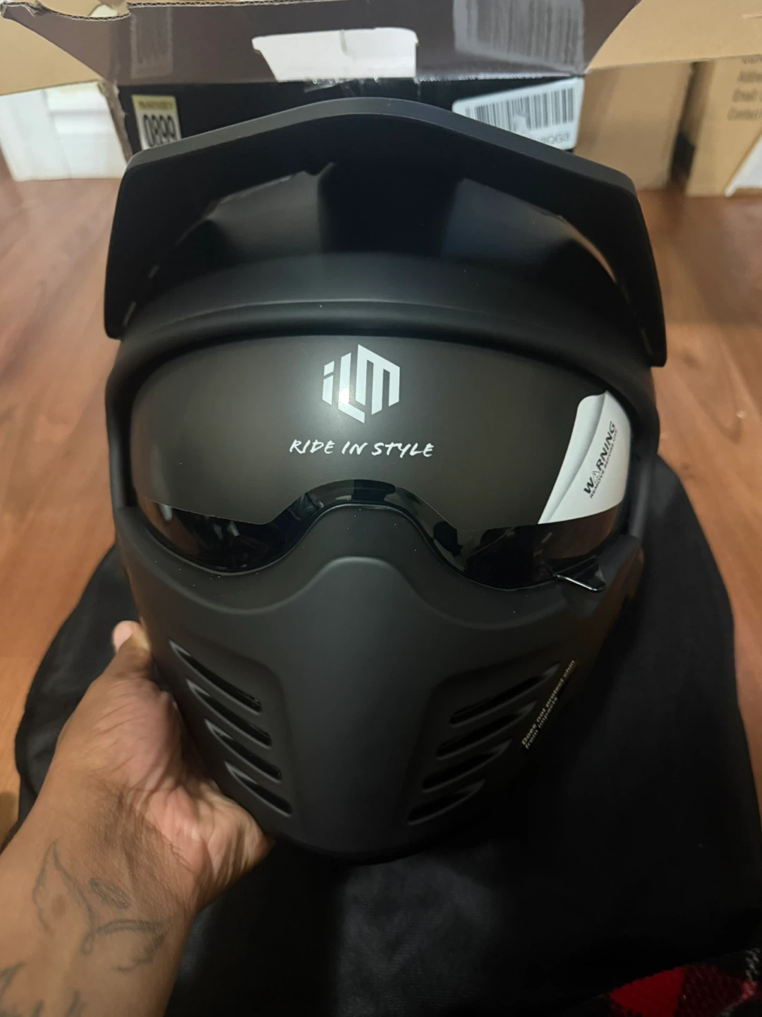 ILM Matte Black Motorcycle Helmet - photo 2