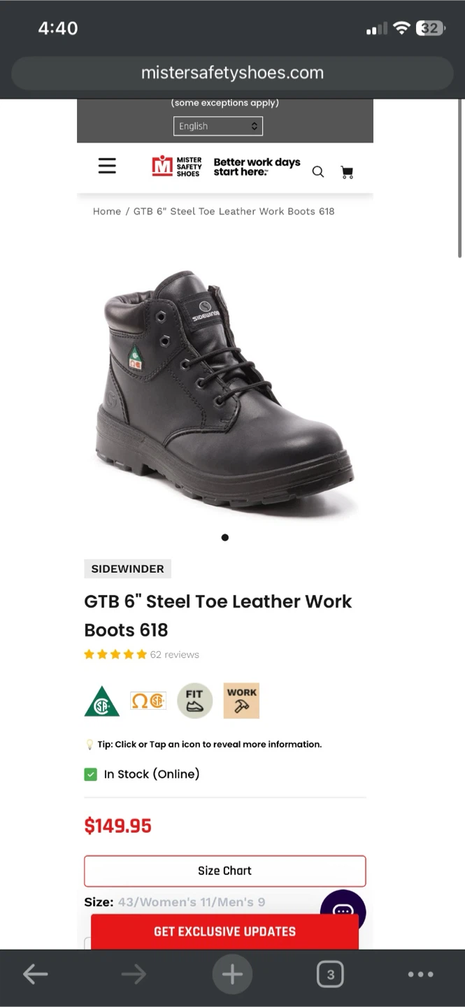 Sidewinder GTB 6 inch Steel Toe Leather Work Boots 618 - photo 4