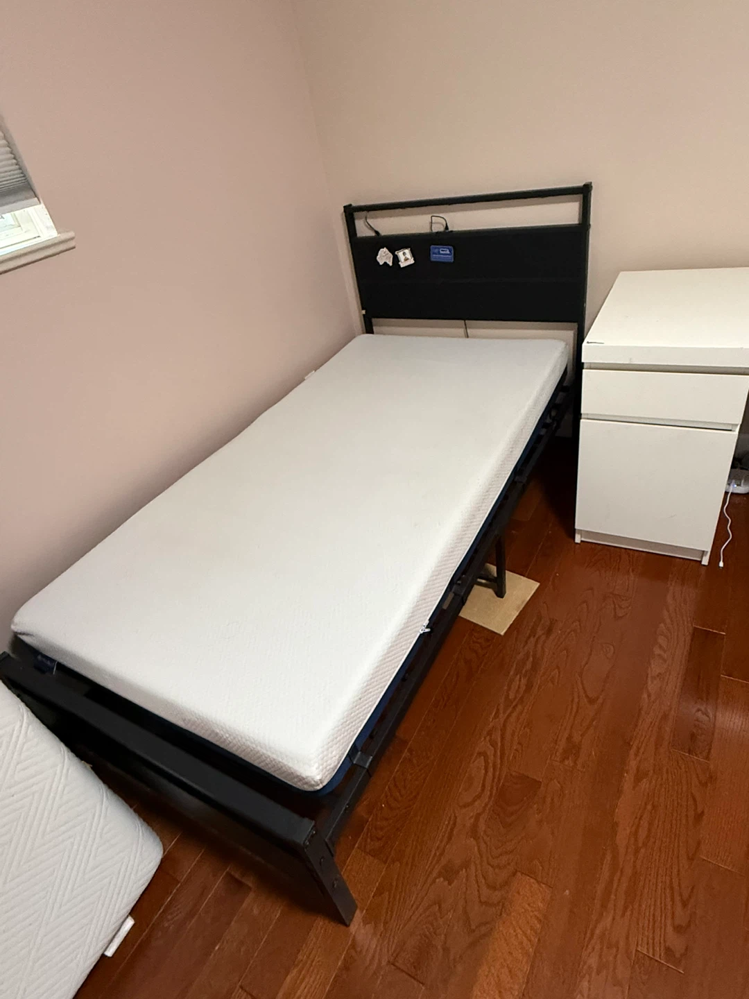 Black Metal Twin Bed Frame with Headboard and mattress