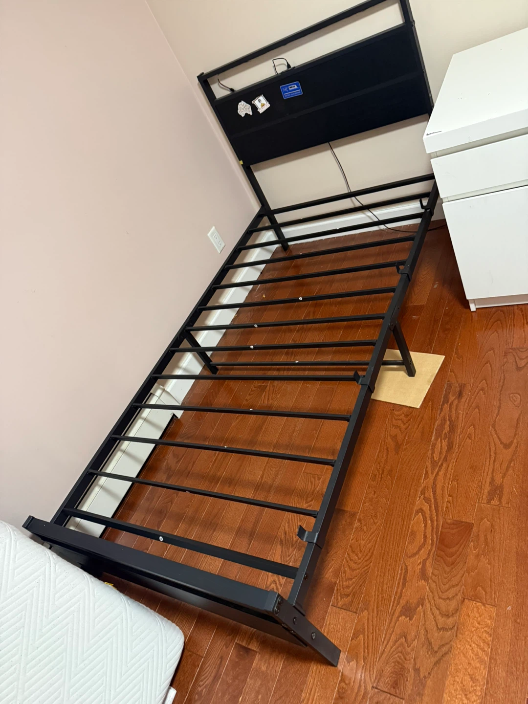 Black Metal Twin Bed Frame with Headboard and mattress - photo 2