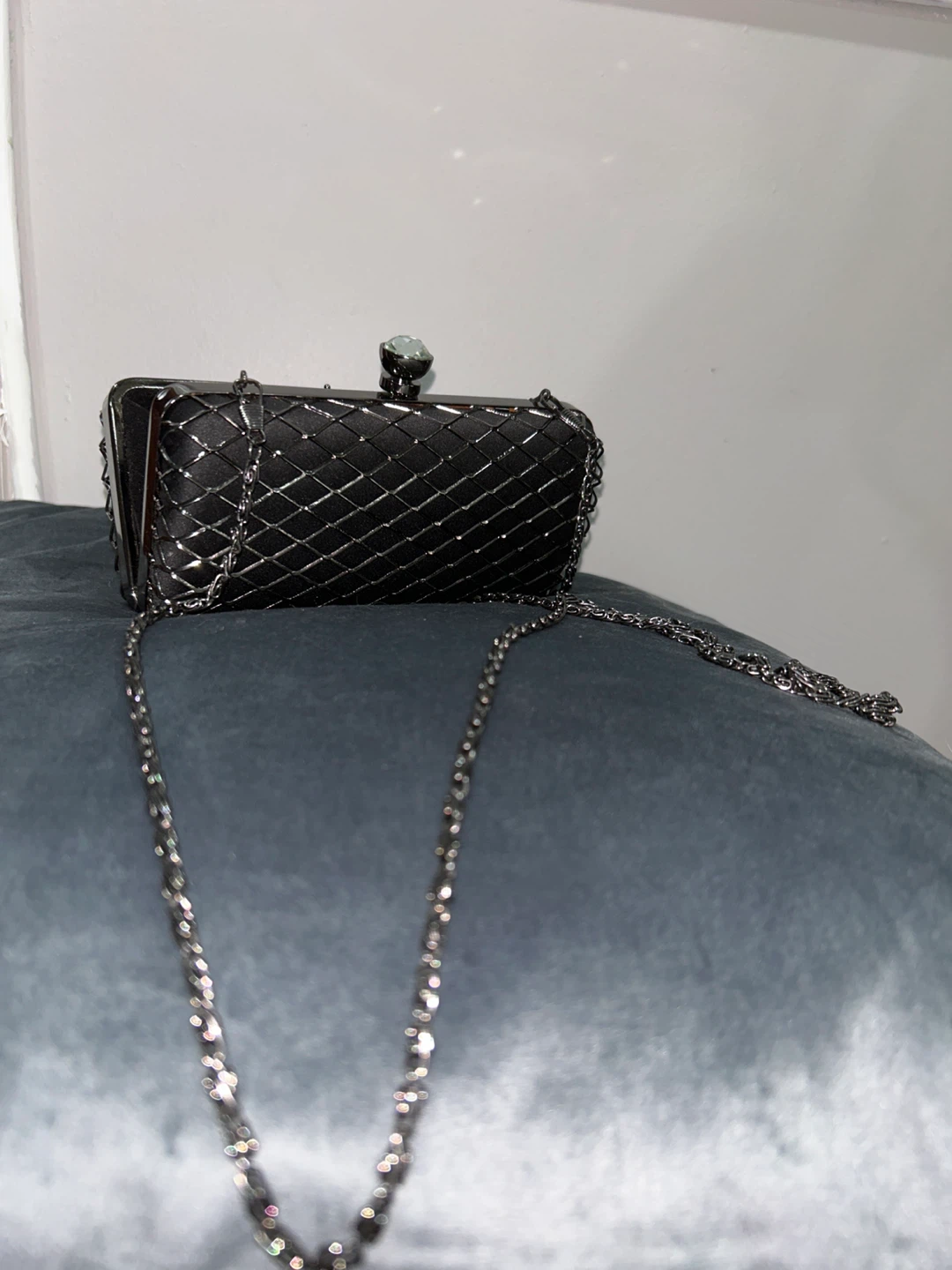 Black Quilted Clutch with Rhinestone Clasp