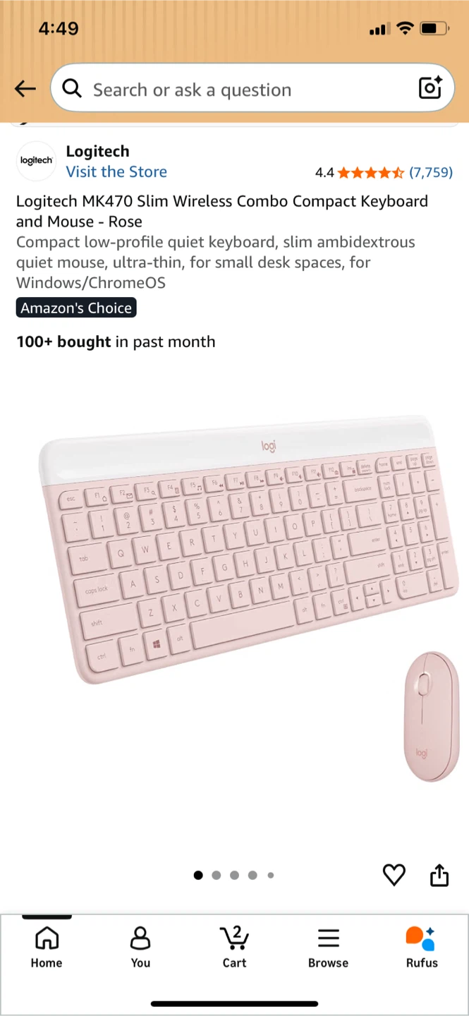 Logitech MK470 Slim Wireless Combo Keyboard and Mouse - Rose - photo 3