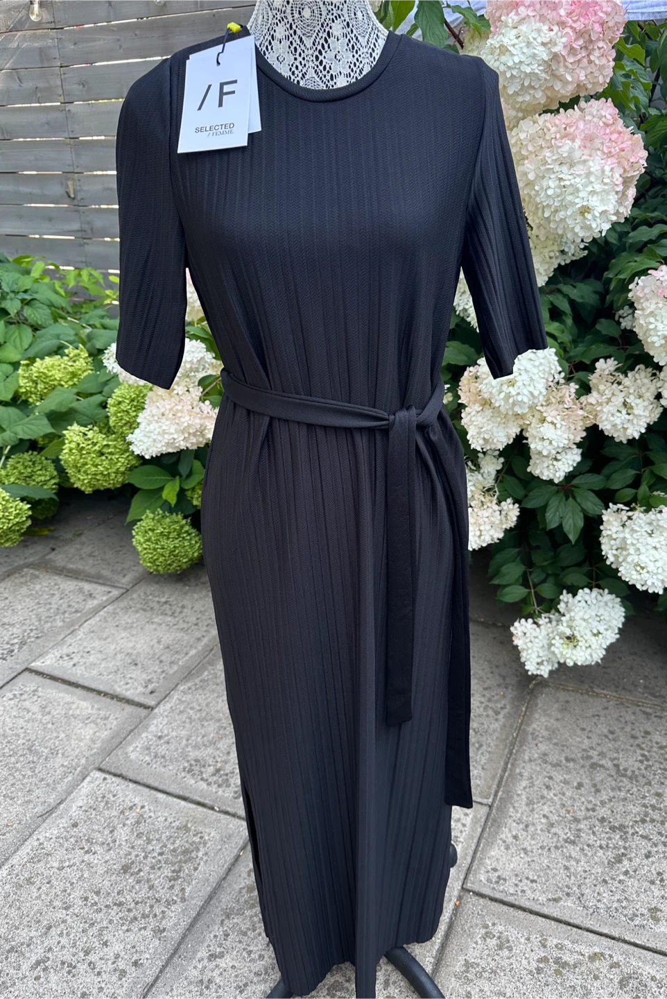 Selected Femme black ribbed maxi dress