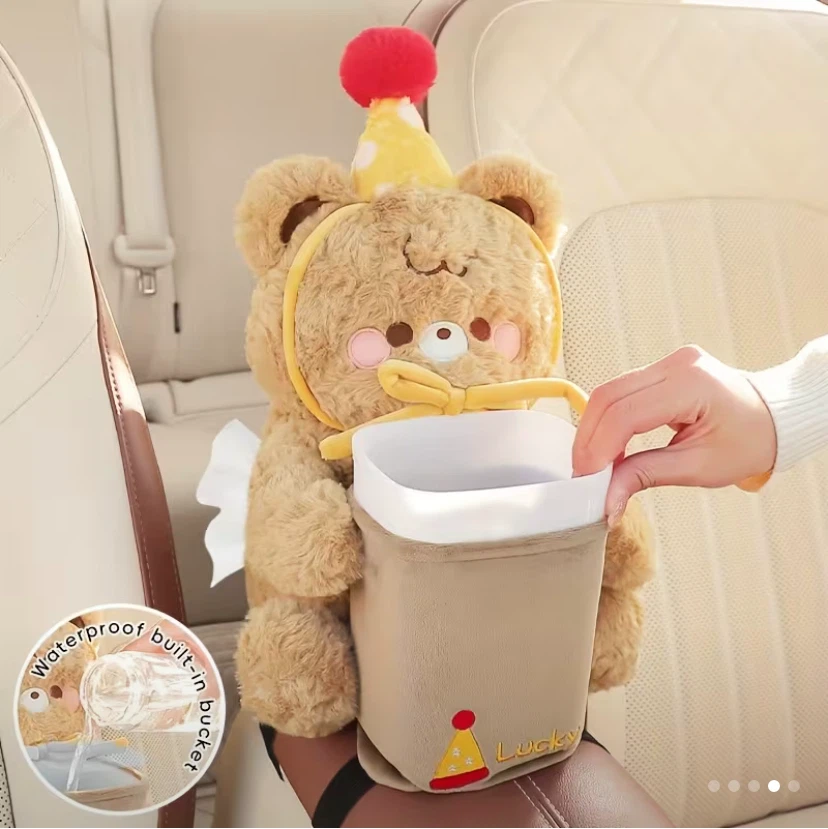 Cute Bear Car Tissue Holder and Trash Can