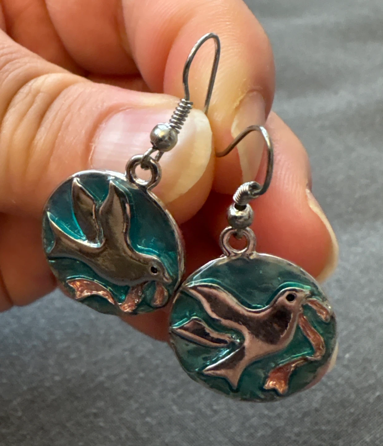 Silver tone heavy metal Dangle Earrings with Bird Design charms