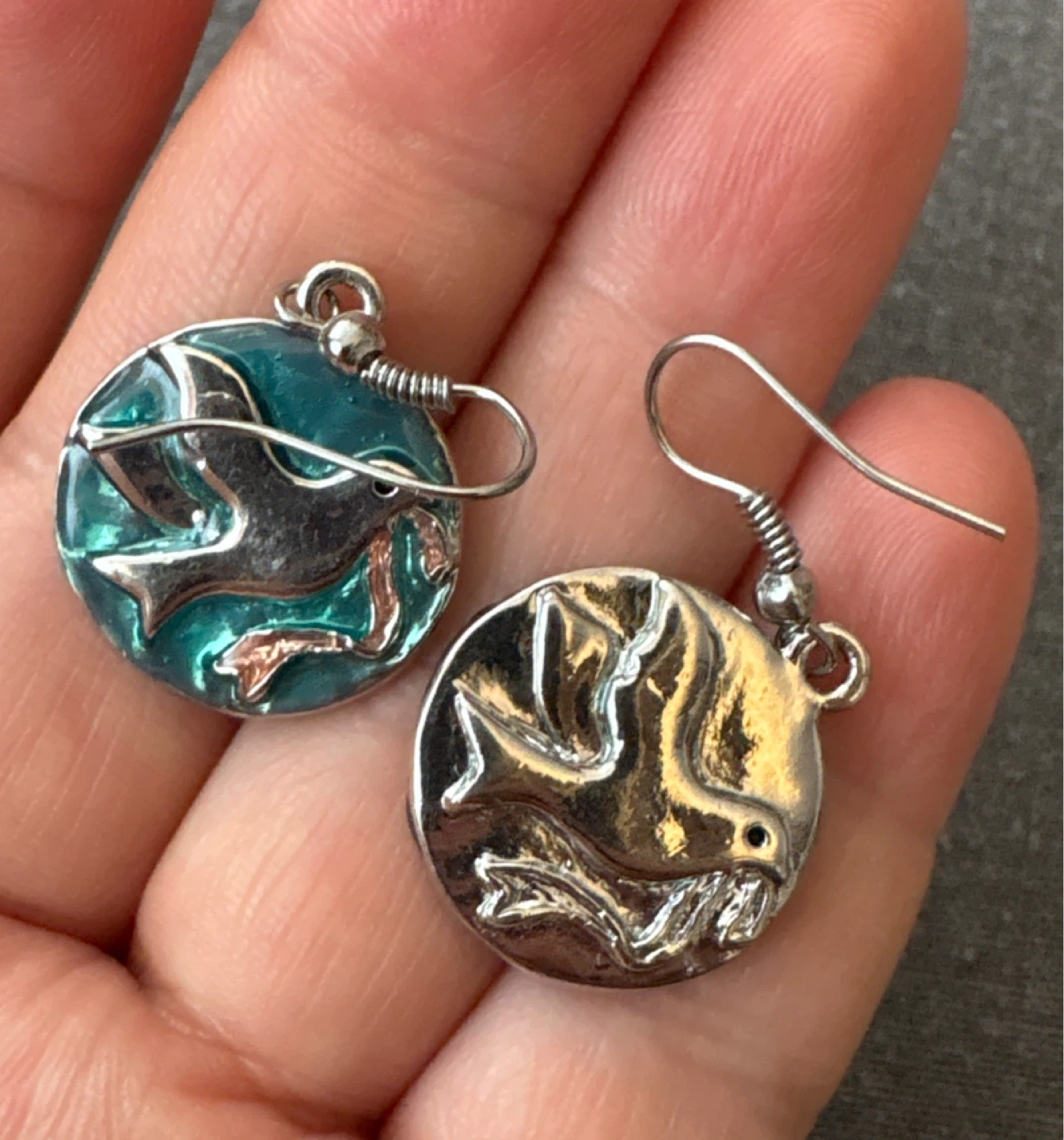 Silver tone heavy metal Dangle Earrings with Bird Design charms - photo 2