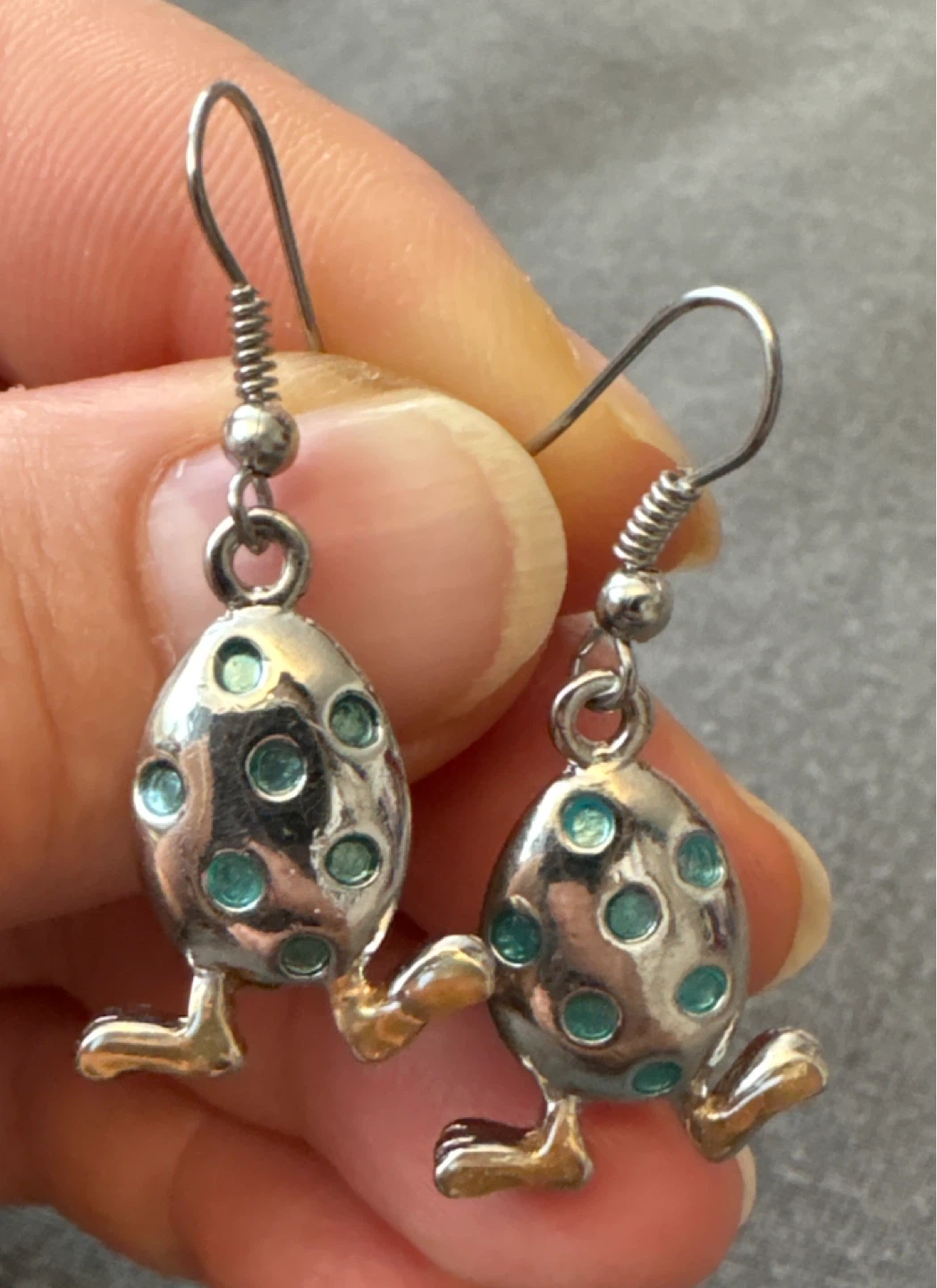 Metal Cute easter egg charms Earrings with Blue Stones