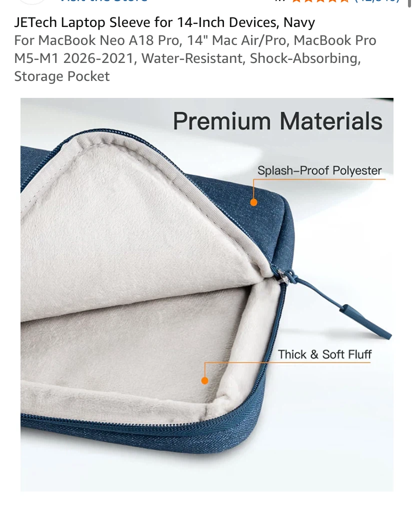JETech Laptop Sleeve for 14-Inch, Navy - photo 2