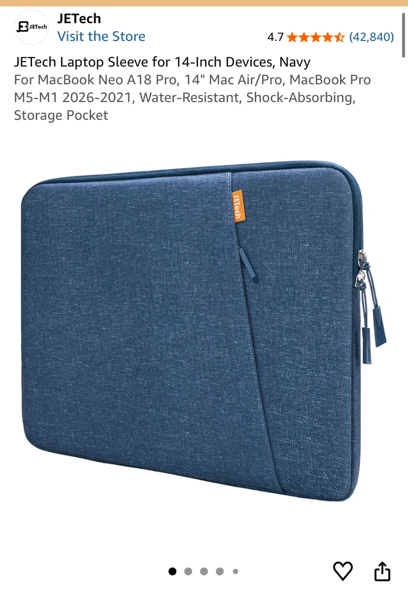 JETech Laptop Sleeve for 14-Inch, Navy - photo 3