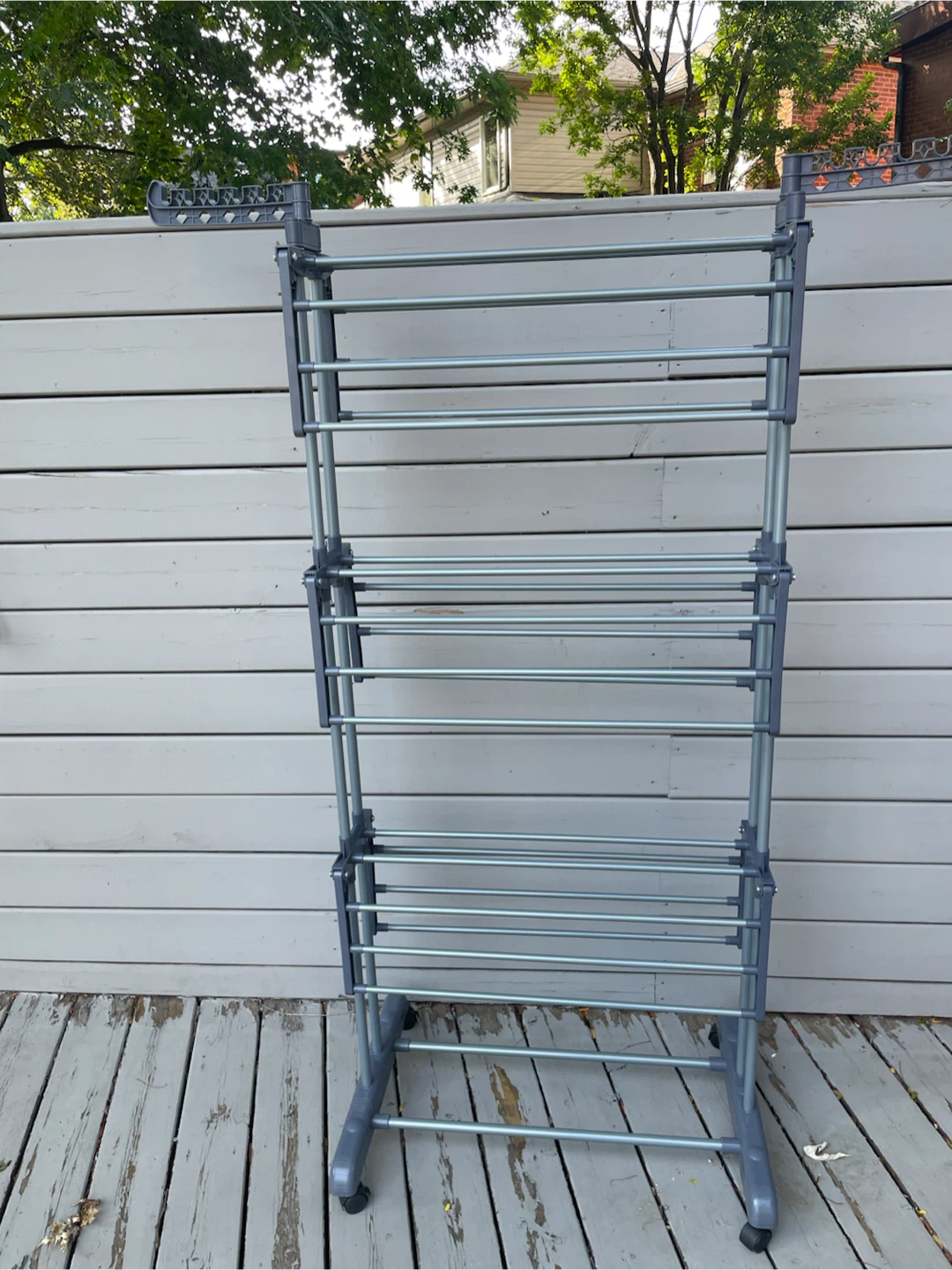 Collapsible Three tier rolling clothes drying rack in grey