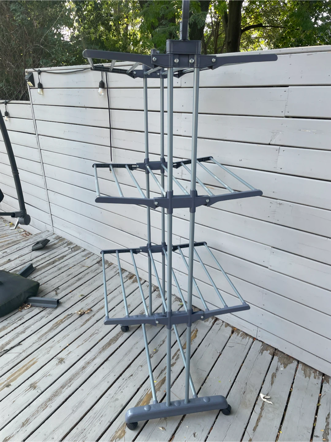 Collapsible Three tier rolling clothes drying rack in grey - photo 2