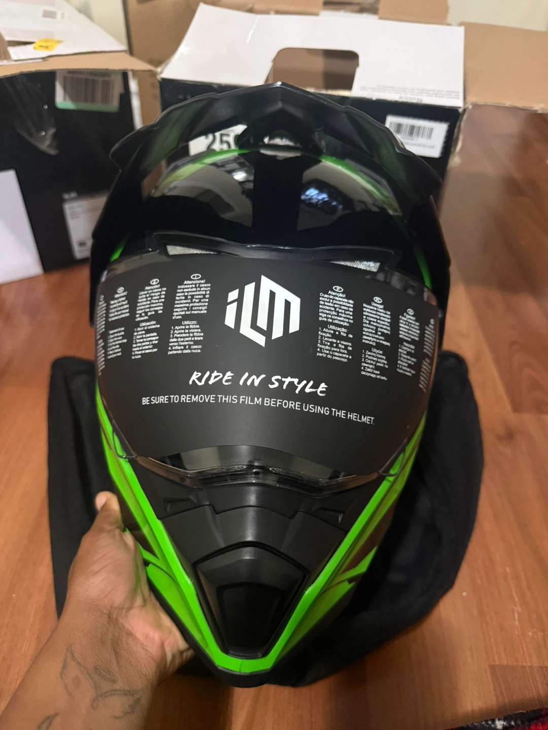 ILM Motorcycle Helmet - Green - Size M - photo 2