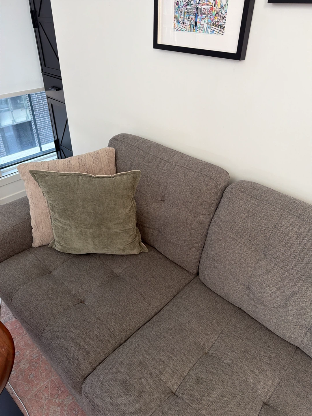 Grey tufted fabric sectional sofa
