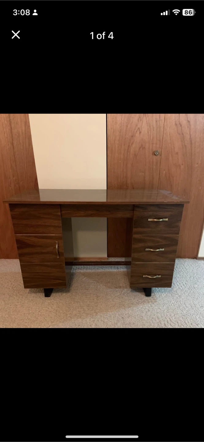Vintage wood grain desk with storage