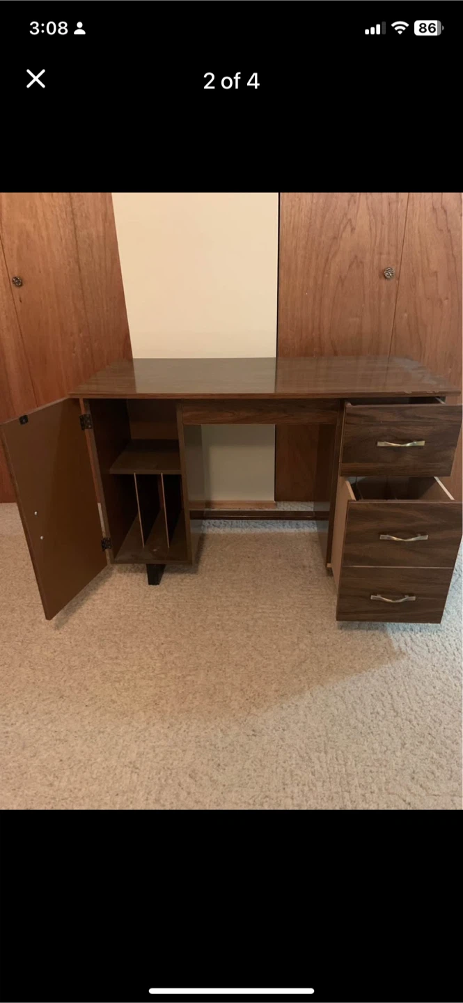 Vintage wood grain desk with storage - photo 2