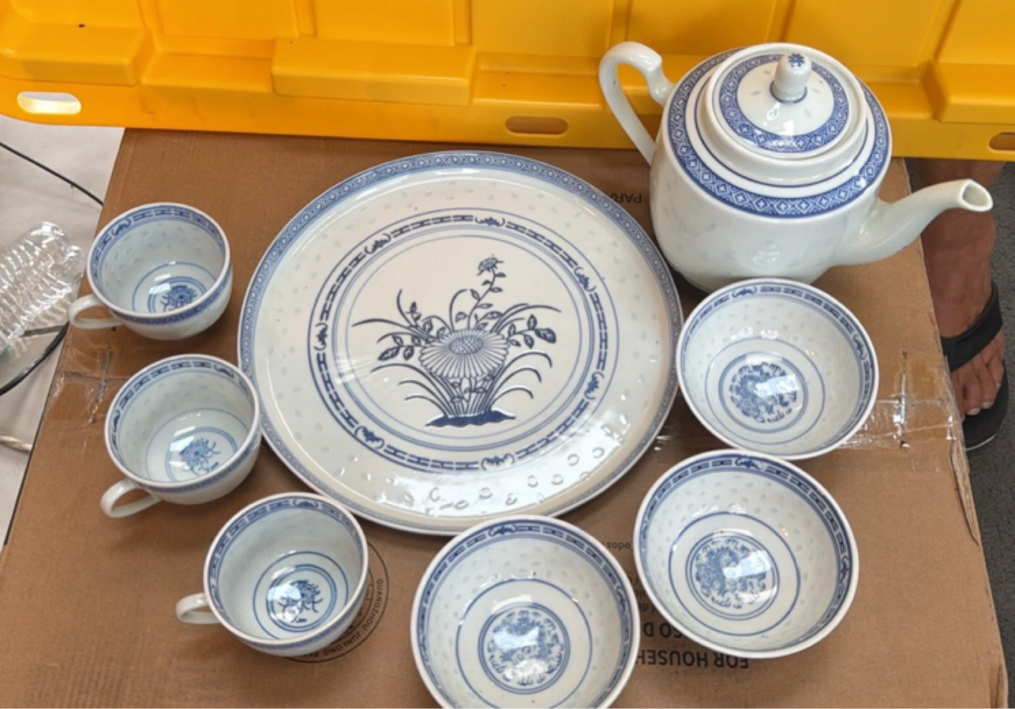 Blue and White Tea Set with Teapot, Cups, Bowls, and Tray - photo 2