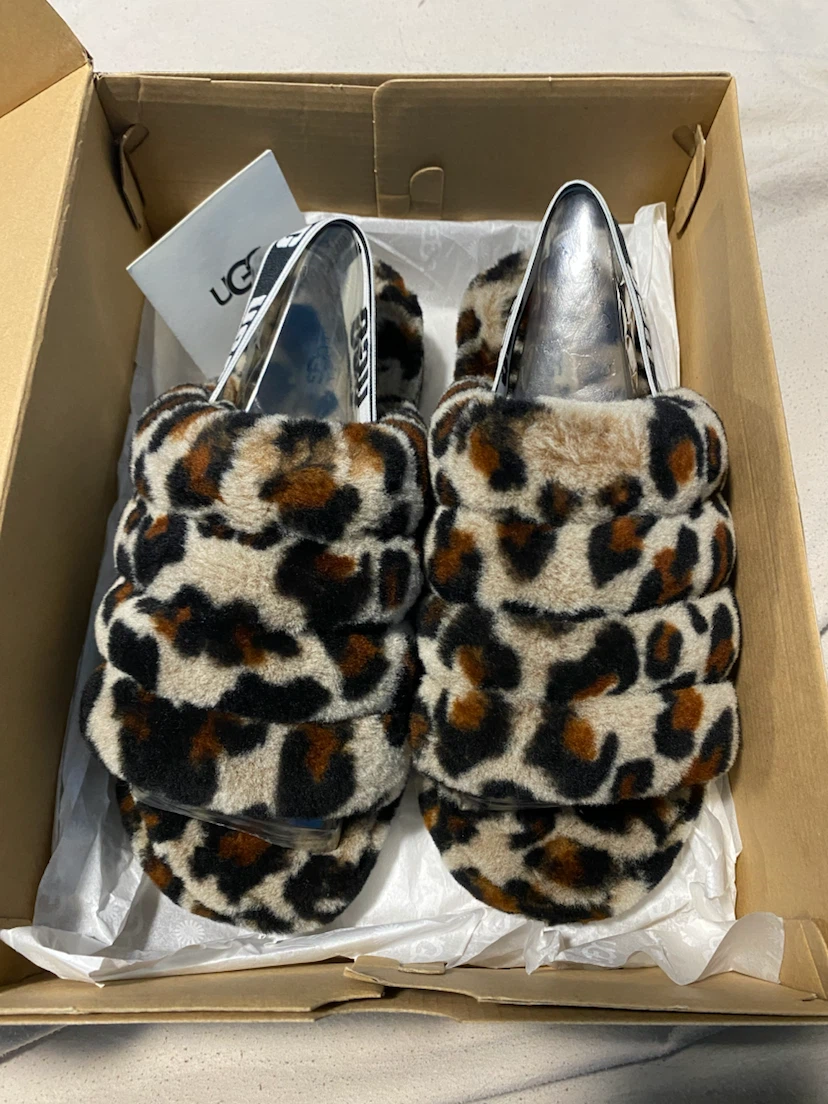 UGG Fluffy Slide Leopard Slippers Size 9