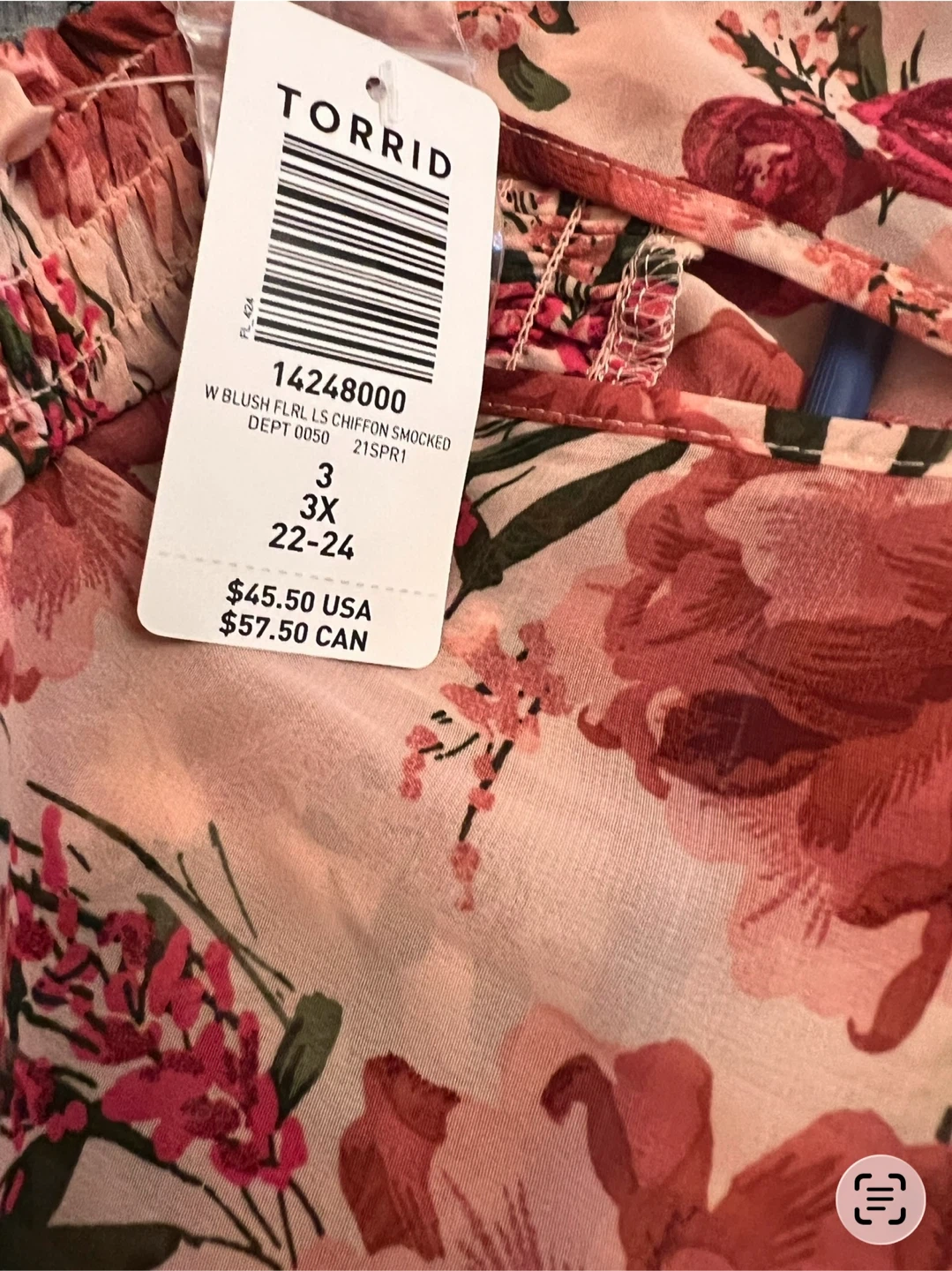 NWT size 3X Torrid Women's Floral Chiffon Smocked Blouse - photo 5