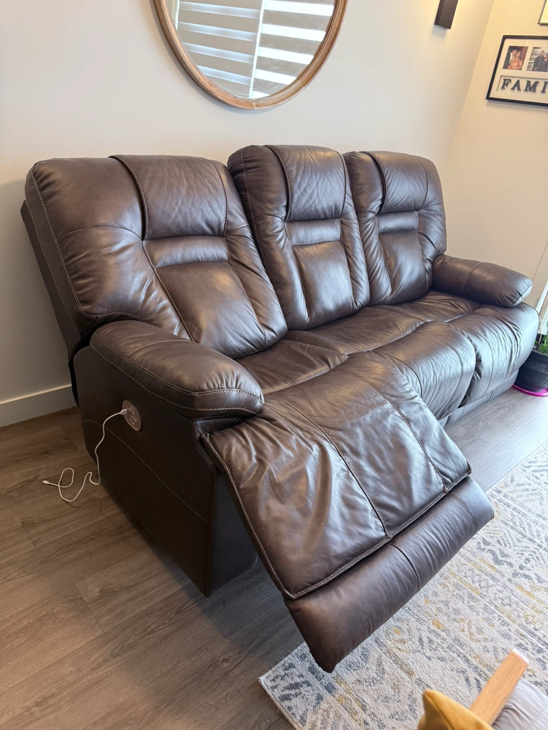 3-Seater Leather Power Reclining Sofa with USB