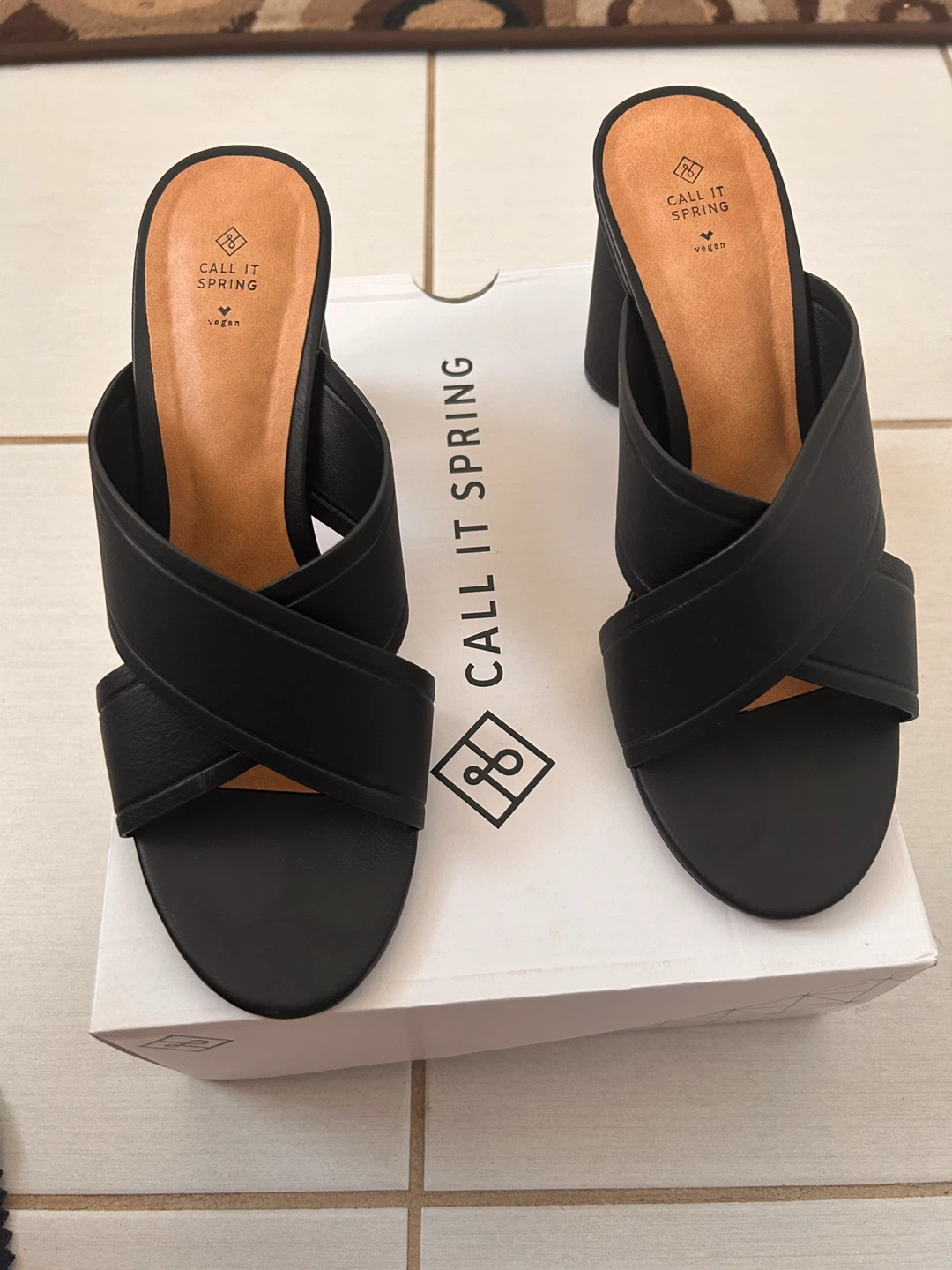 Call It Spring Black Vegan Block Heel Sandals