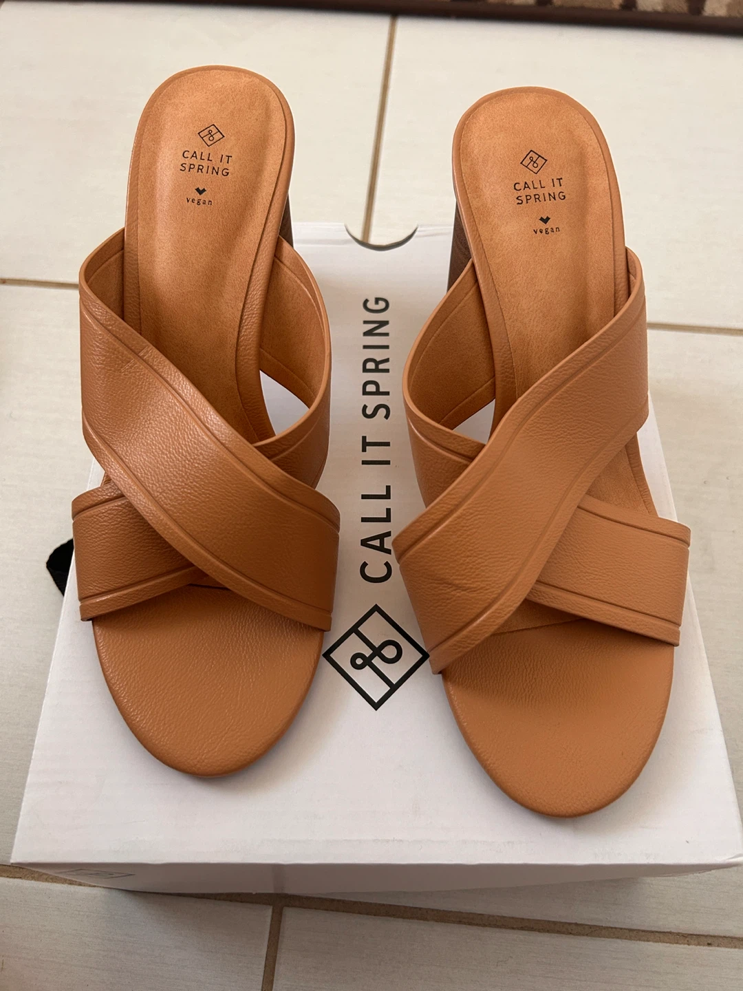 CALL IT SPRING Brown Faux Leather Heeled Mules