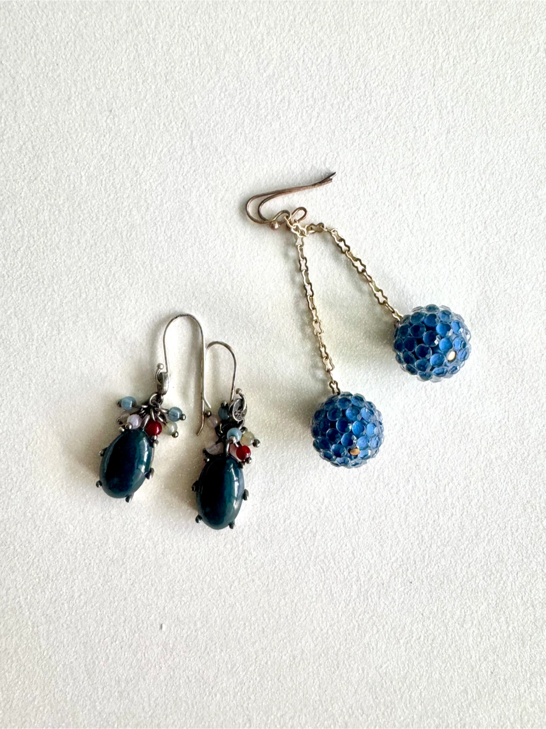 Unique Bug and Blue Ball Dangle Earrings
