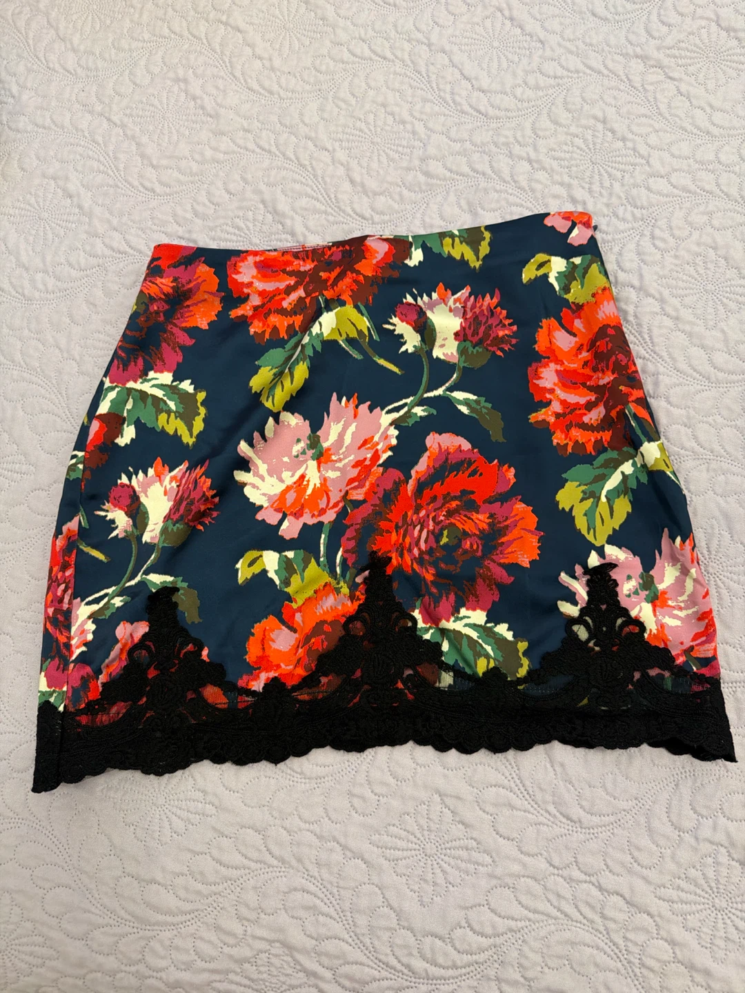 Floral Print Skirt with Lace Trim from Urban Outfitters