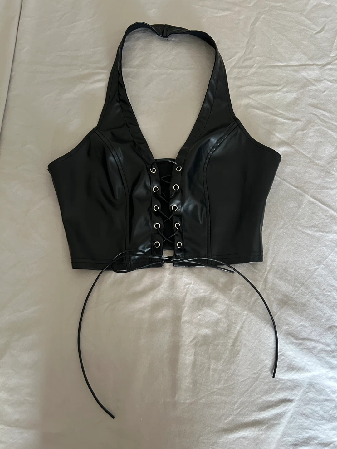 SHEIN Black Faux Leather Halter Top