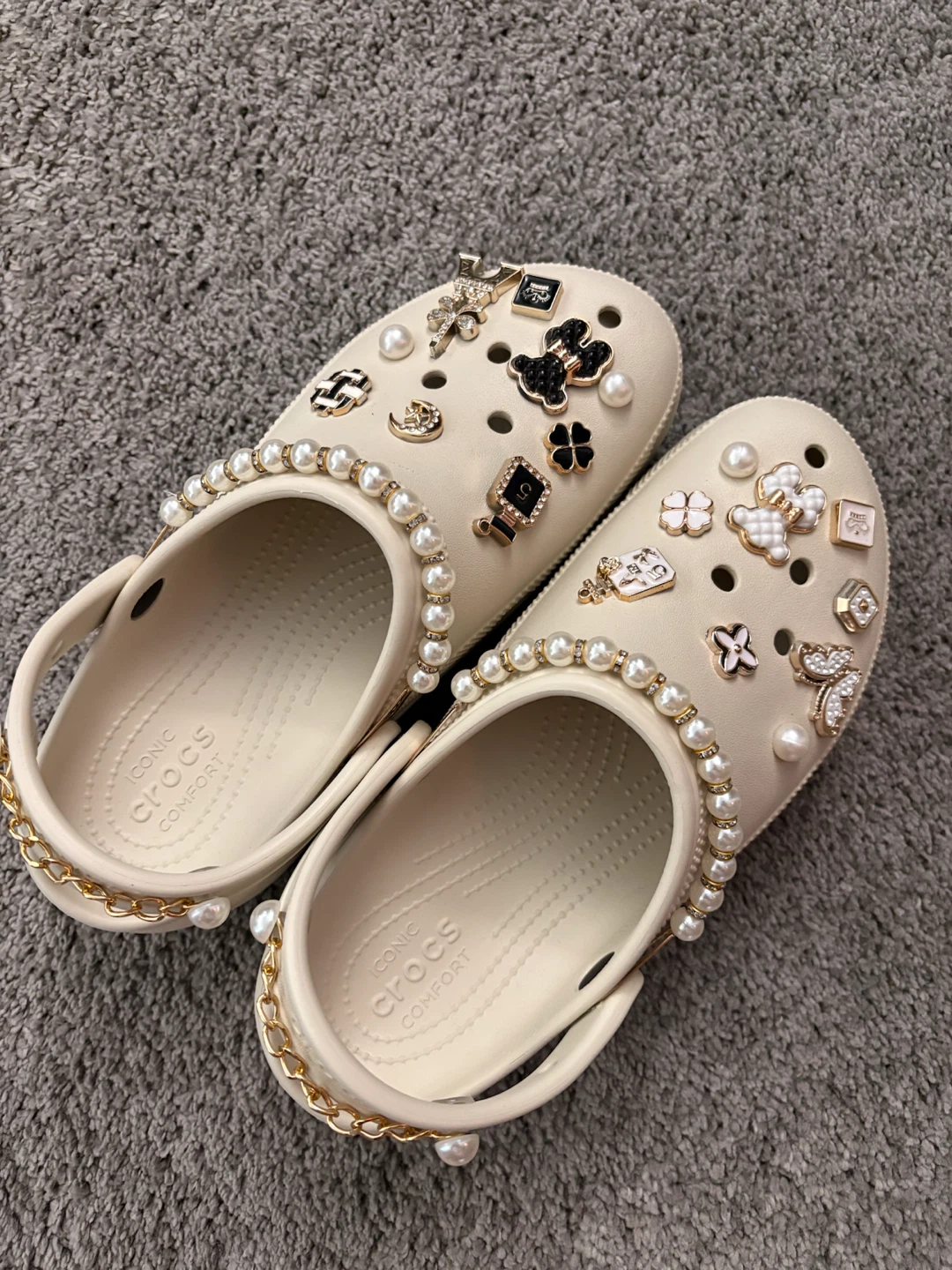 Cream Crocs with Charms and Pearls - Size W 10 - photo 2