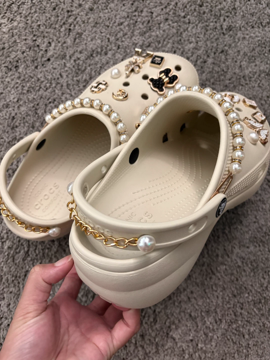 Cream Crocs with Charms and Pearls - Size W 10 - photo 3