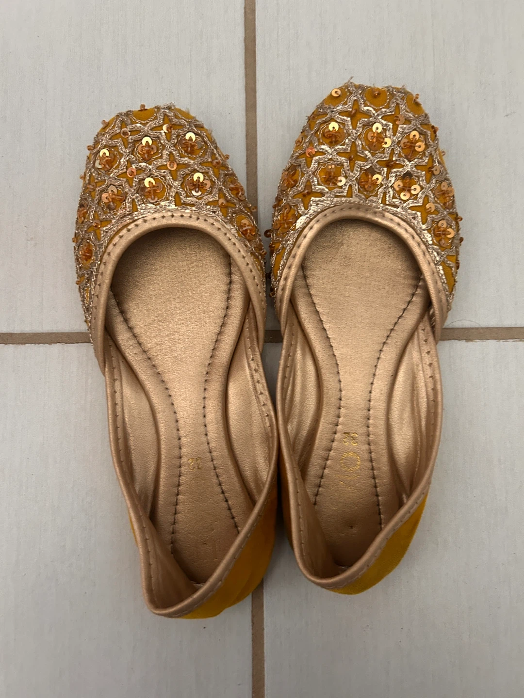 Yellow Sequined Jutti Flats