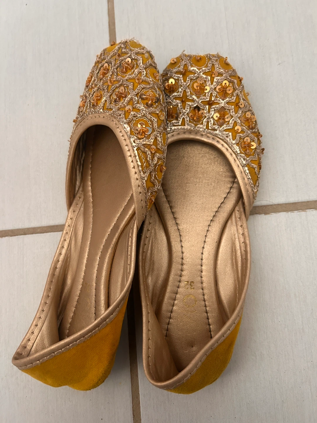 Yellow Sequined Jutti Flats - photo 3