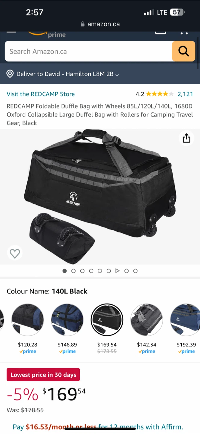 REDDCAMP Large Duffel Bag with Wheels 140L