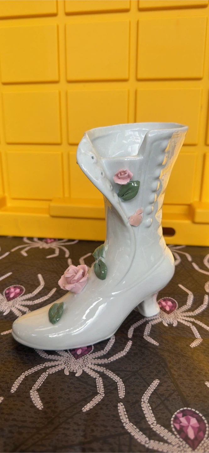 White Ceramic Victorian Boot Vase