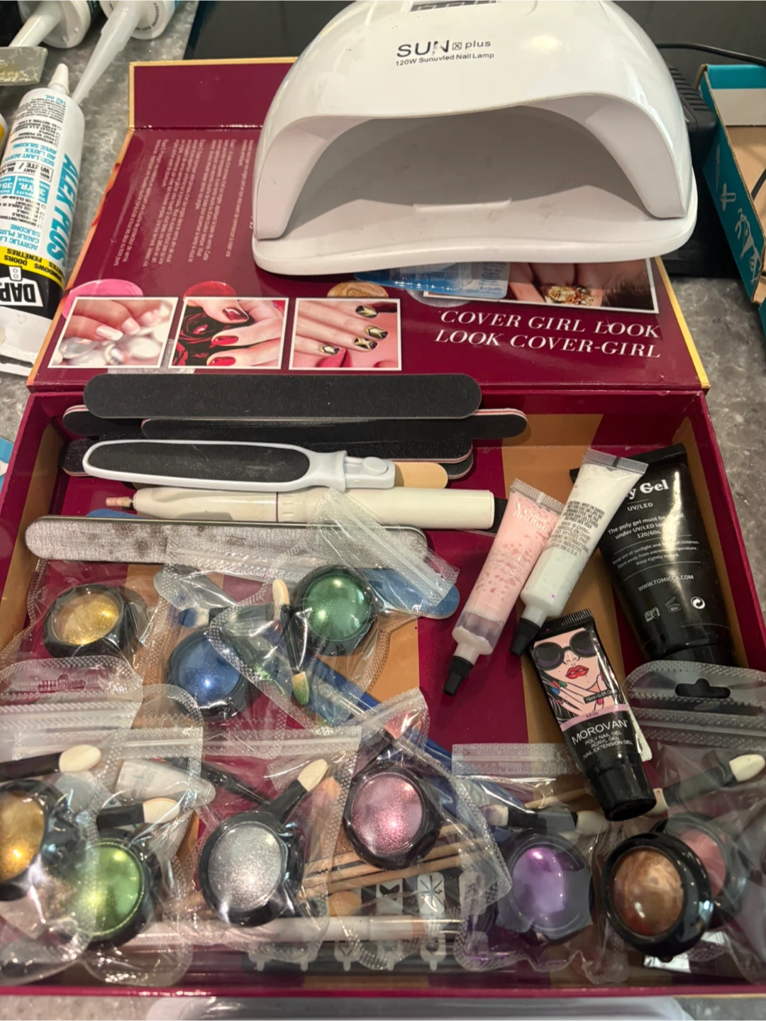 Nail Art Supplies Lot with UV Lamp