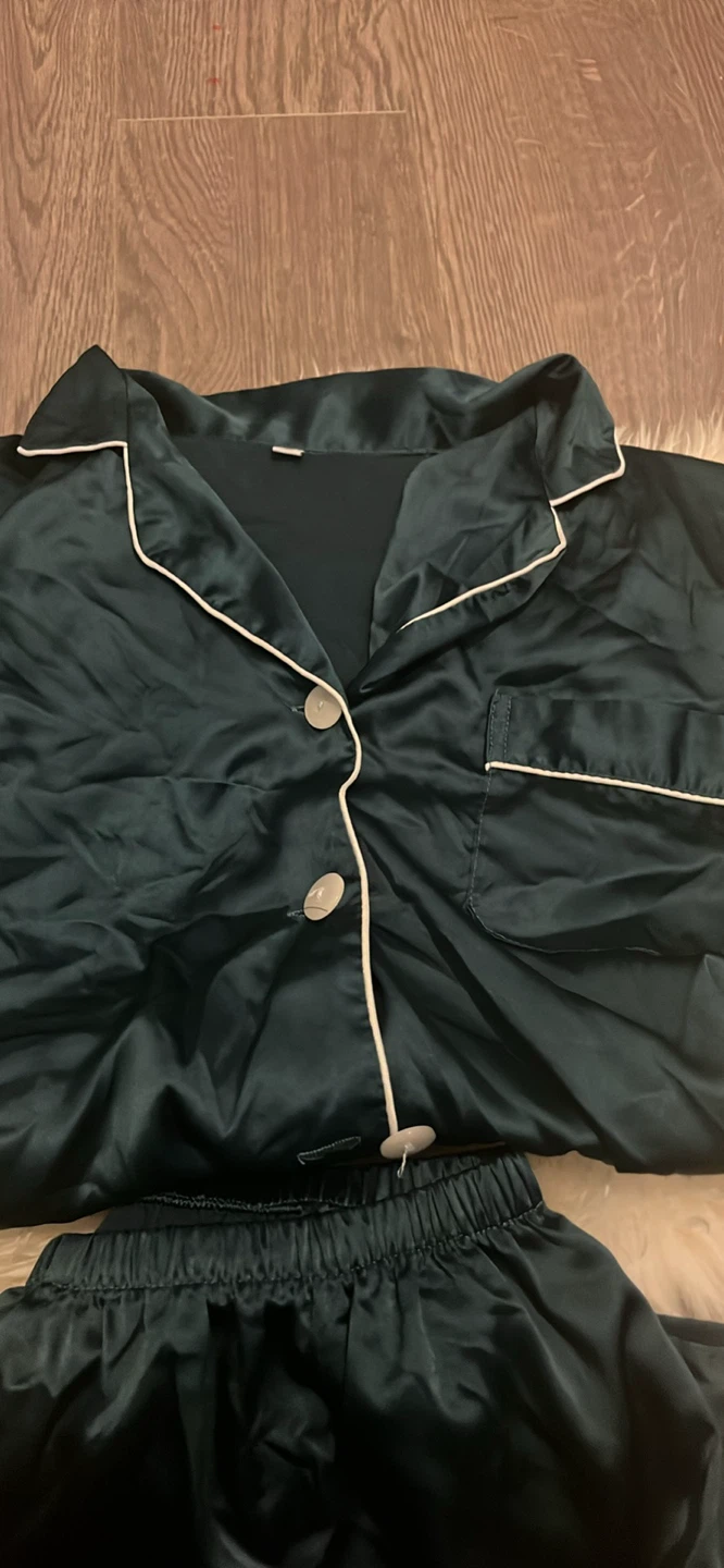 Dark Green Satin Pajama Set Size L