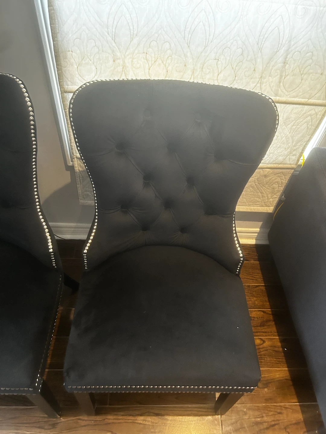 Black Tufted Dining Chairs with Silver Studs - photo 2