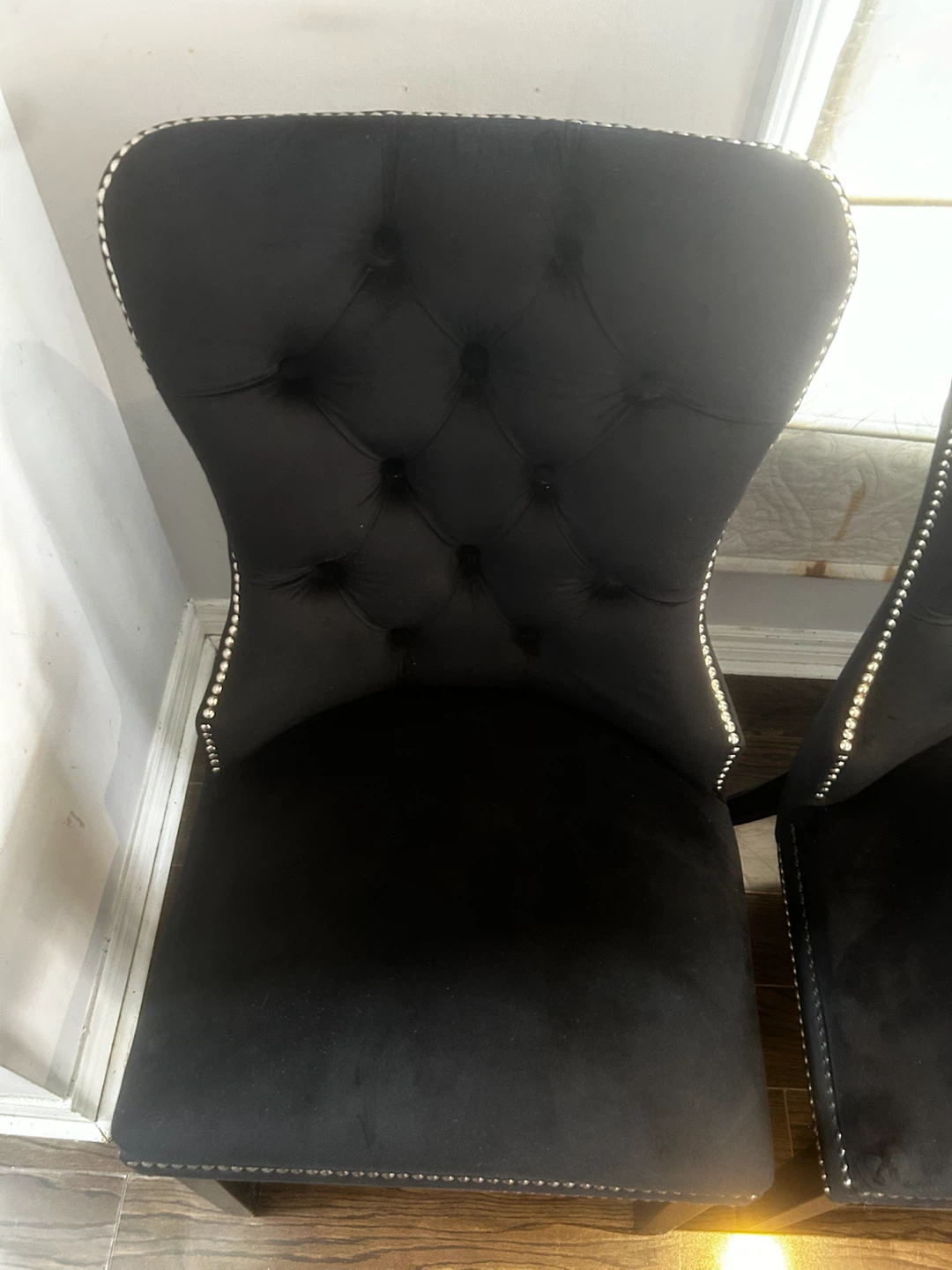 Black Tufted Dining Chairs with Silver Studs - photo 3