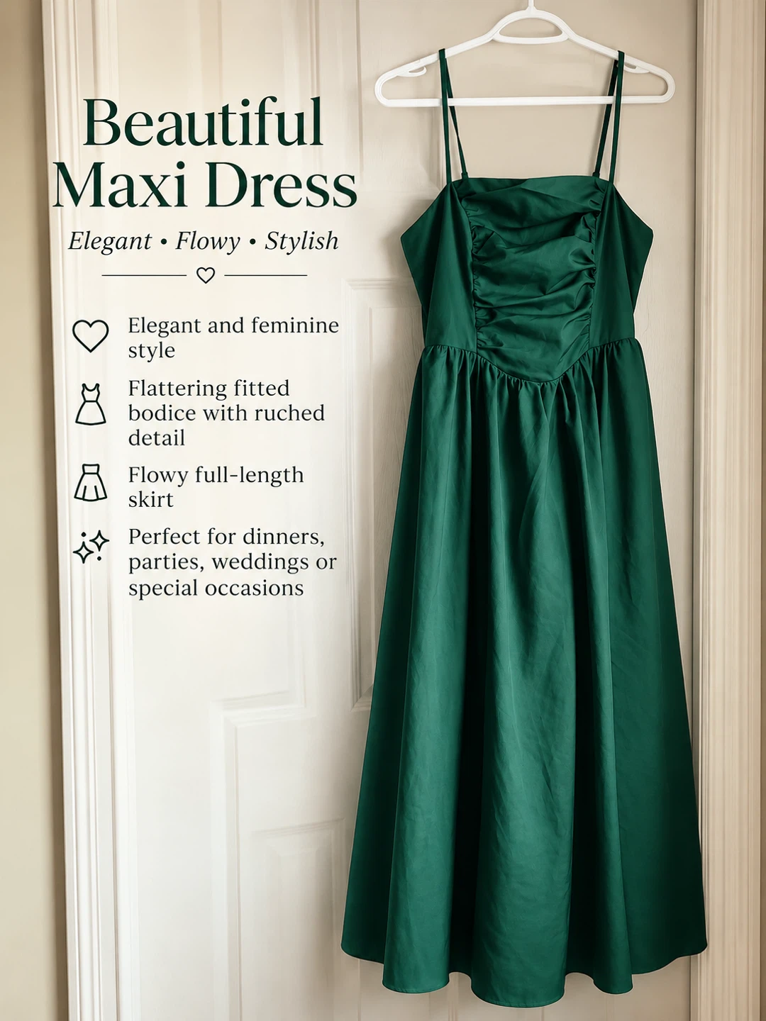 SHEIN MOD Green Ruched Maxi Dress