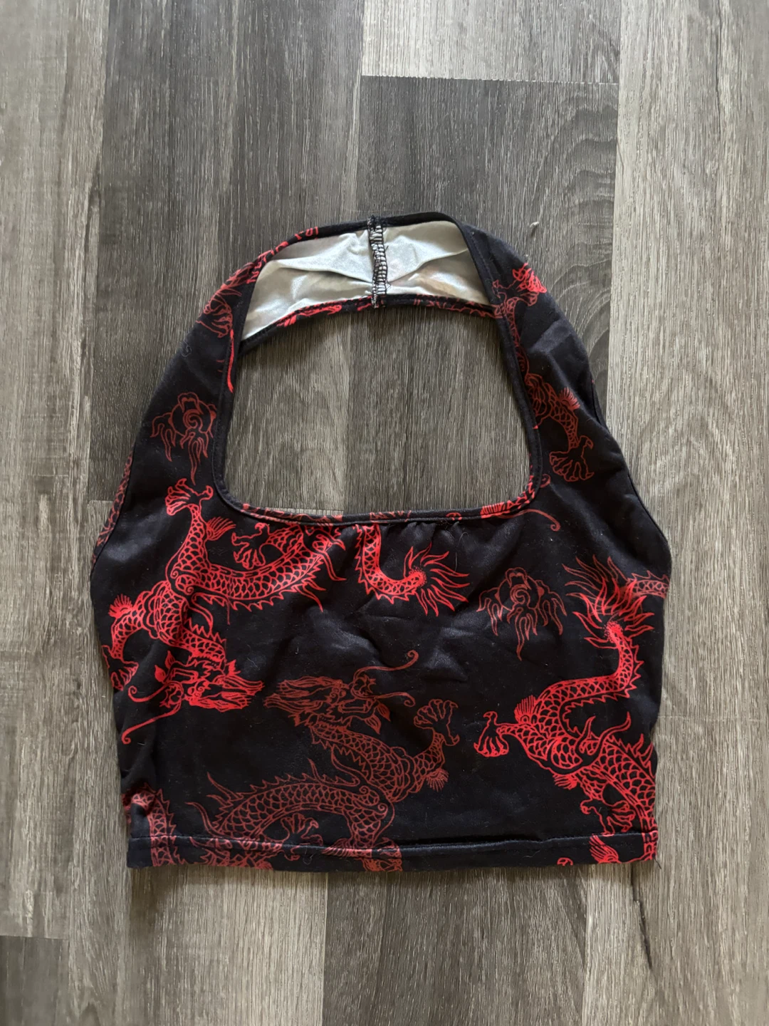 SHEIN Black Red Dragon Halter Crop Top